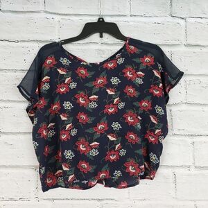 Frenchie cropped floral rayon blouse